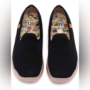 UIN Women's Loafers Comfort Walking Casual Travel Shoes (Barcelona Canvas Black)